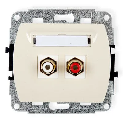 Doppelte Lautsprechersteckdose RCA (Cinch-Typ - weiß und rot, vergoldet) beige 1GRCA-2