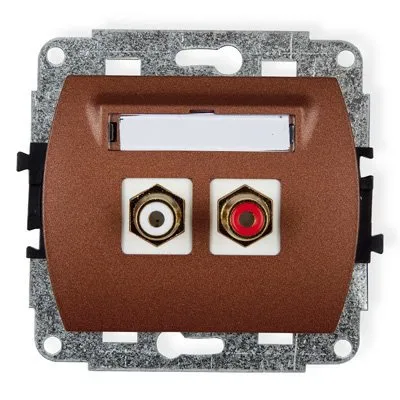Doppelte Lautsprechersteckdose RCA (Cinch-Typ - weiß und rot, vergoldet) braun 9GRCA-2