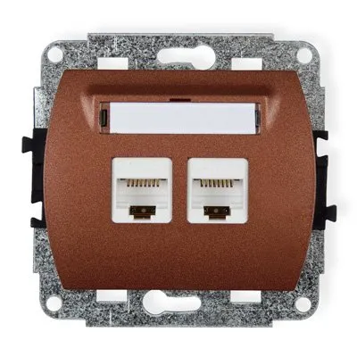 Doppelter Computer-Steckdosenmechanismus 2xRJ45, Kat. 6, geschirmt, 8-polig braun 9GK-6