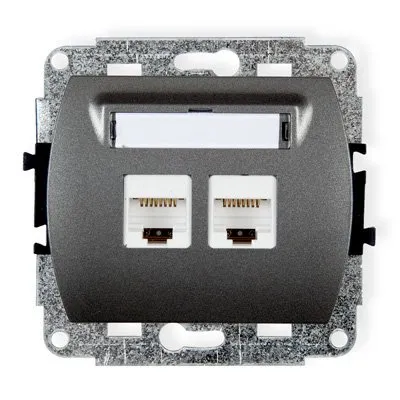 Doppelter Computer-Steckdosenmechanismus 2xRJ45, Kat. 6, geschirmt, 8-polig graphit 11GK-6