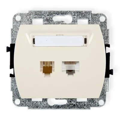 Einzelne Telefonsteckdose 1xRJ11 + Computer 1xRJ45 einzeln, Kat. 5e, 8-polig beige 1GTK