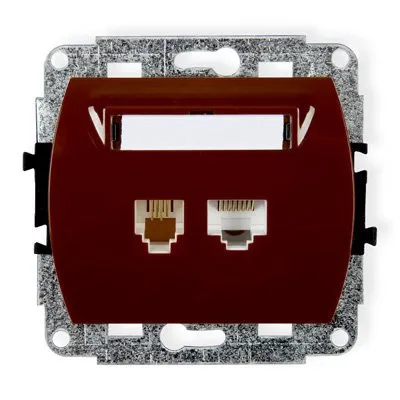 Einzelne Telefonsteckdose 1xRJ11 + Computer 1xRJ45 einzeln, Kat. 5e, 8-polig braun 4GTK