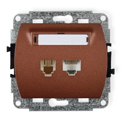 Einzelne Telefonsteckdose 1xRJ11 + Computer 1xRJ45 einzeln, Kat. 5e, 8-polig braun 9GTK