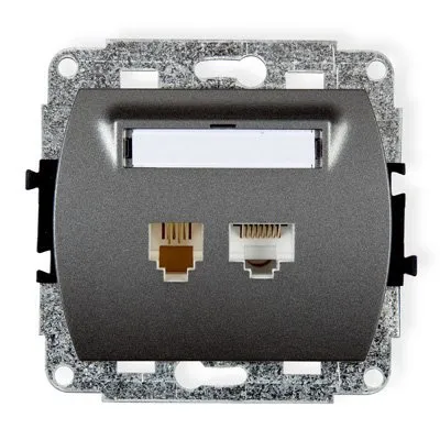 Einzelne Telefonsteckdose 1xRJ11 + Computer 1xRJ45 einzeln, Kat. 5e, 8-polig graphit 11GTK