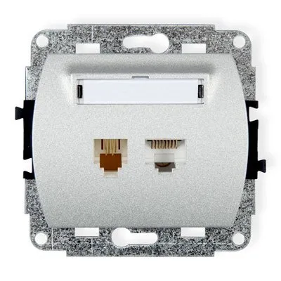 Einzelne Telefonsteckdose 1xRJ11 + Computer 1xRJ45 einzeln, Kat. 5e, 8-polig silber 7GTK