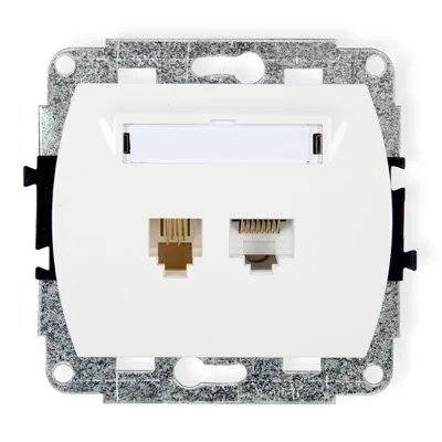 Einzelne Telefonsteckdose 1xRJ11 + Computer 1xRJ45 einzeln, Kat. 5e, 8-polig weiß GTK