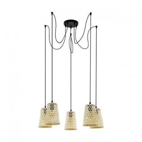 Hängelampe CLAVERDON schwarz, Holz 5x E27 40W 18cm 43255 EGLO