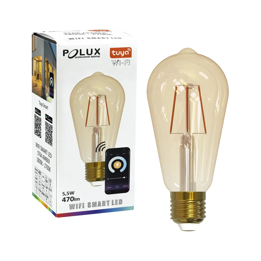 Intelligente LED-Glühbirne ST64 Filament Amber E27 5.5W 1800-2700K 470lm WiFi TUYA SMART