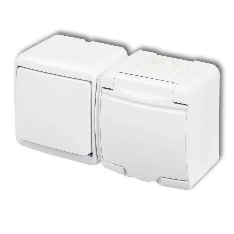 KARLIK | JUNIOR IP54 SERIE Horizontal MIX Ein/Aus- Schalter + Steckdose 2P+Z (weiße Klappe)