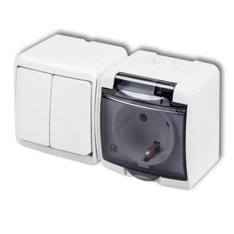 KARLIK | JUNIOR IP54 SERIE Horizontal MIX Serienschalter + Steckdose 2P+Z (Rauchklappe)