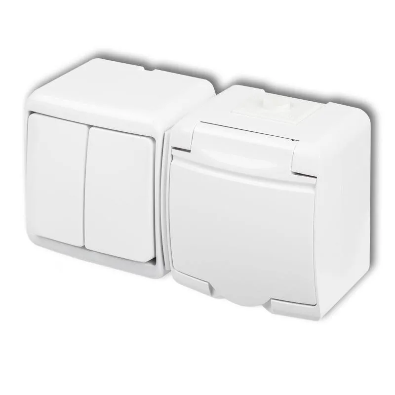 KARLIK | JUNIOR IP54 SERIE Horizontal MIX Serienschalter + Steckdose 2P+Z (weiße Klappe)