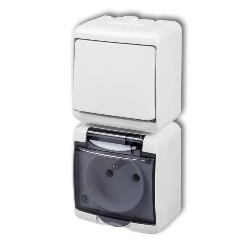 KARLIK | JUNIOR IP54 SERIE Vertical MIX Ein/Aus- Schalter + Steckdose 2P+Z (Rauchklappe)