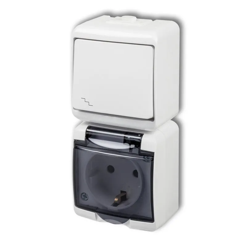 KARLIK | JUNIOR IP54 SERIE Vertical MIX Wechselschalter + Steckdose 2P+Z (Rauchklappe)