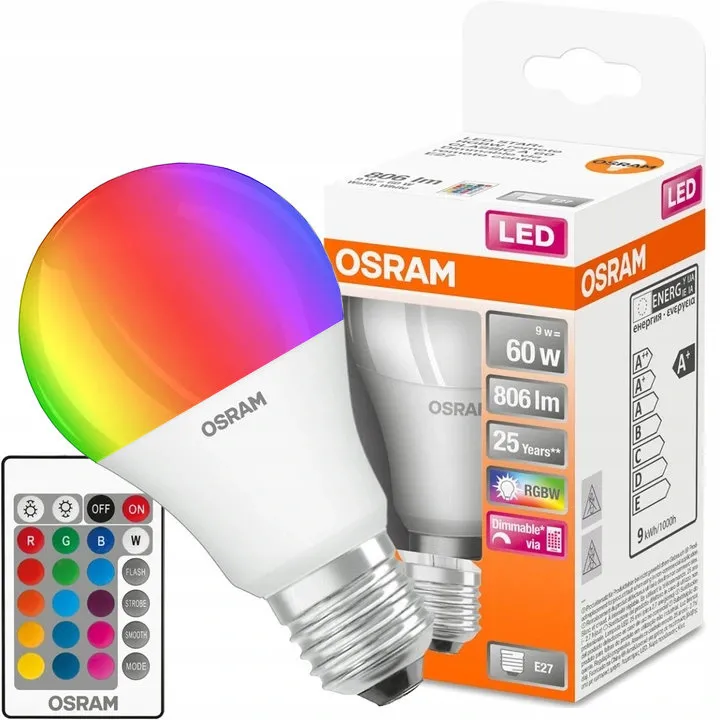 LED-Lampe E27 9W 2700K RGBW warm dimmbar mit Fernbedienung Osram