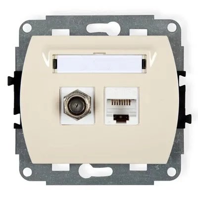 Mechanismus Antennensteckdose, Typ F (SAT)+ einzelne PC-dosen 1xRJ45, Kat. 5e beige 1GFK