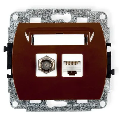 Mechanismus Antennensteckdose, Typ F (SAT)+ einzelne PC-dosen 1xRJ45, Kat. 5e braun 4GFK