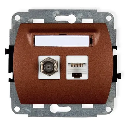Mechanismus Antennensteckdose, Typ F (SAT)+ einzelne PC-dosen 1xRJ45, Kat. 5e braun 9GFK