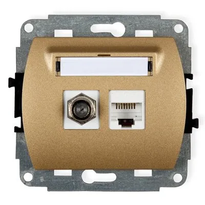 Mechanismus Antennensteckdose, Typ F (SAT)+ einzelne PC-dosen 1xRJ45, Kat. 5e gold 8GFK