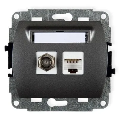 Mechanismus Antennensteckdose, Typ F (SAT)+ einzelne PC-dosen 1xRJ45, Kat. 5e graphit 11GFK