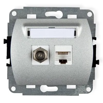 Mechanismus Antennensteckdose, Typ F (SAT)+ einzelne PC-dosen 1xRJ45, Kat. 5e silber 7GFK