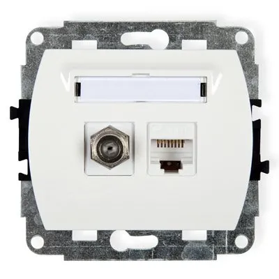 Mechanismus Antennensteckdose, Typ F (SAT)+ einzelne PC-dosen 1xRJ45, Kat. 5e weiß GFK