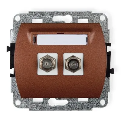 Mechanismus Antennensteckdose, doppelt, Typ F (SAT) vernickelt braun 9GF-2