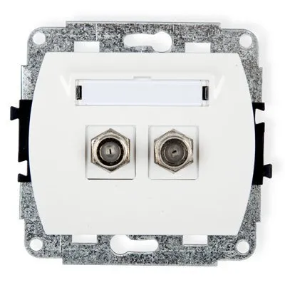 Mechanismus Antennensteckdose, doppelt, Typ F (SAT) vernickelt weiß GF-2