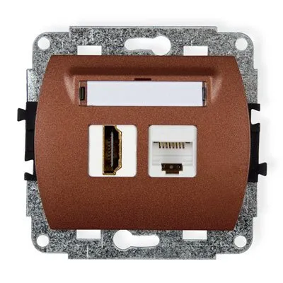 Mechanizm gniazda pojedynczego HDMI 2.0 + gniazda komp. poj. 1xRJ45, kat. 5e, 8-stykowy, Karlik Trend, 9GHK