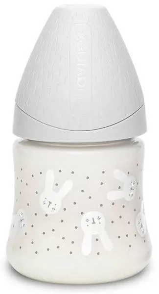 Suavinex Flasche 150ml Premium Rund Silikon Low Flow Sauger Kaninchen Grau Hygge Baby