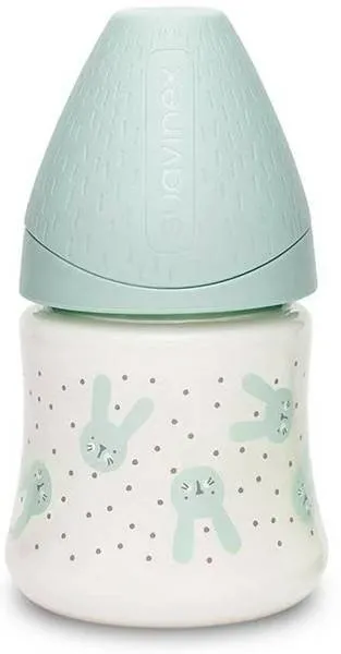 Suavinex Flasche 150ml Premium Rund Silikon Low Flow Sauger Kaninchen Minze Hygge Baby