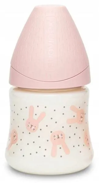 Suavinex Flasche 150ml Premium Rund Silikon Low Flow Sauger Kaninchen Rosa Hygge Baby