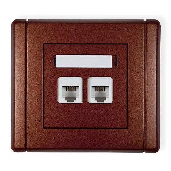 Telefon-Steckdose doppelt 2xRJ11, 4-polig, werkzeuglos braun 9FGT-2