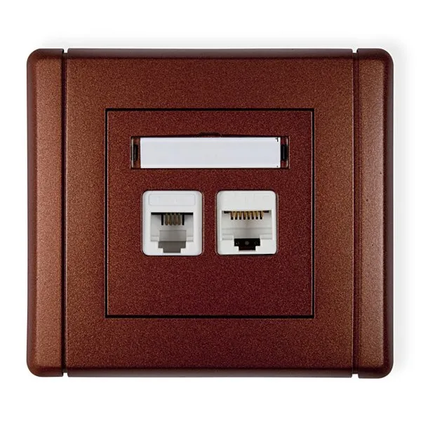 Telefonbuchse einzeln 1xRJ11 + Computer-Steckdose einzeln 1xRJ45, Kat. 5e, 8-polig, braun 9FGTK