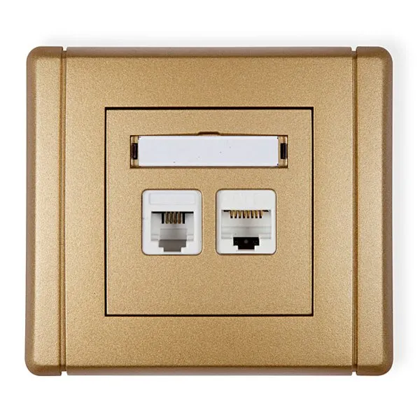 Telefonbuchse einzeln 1xRJ11 + Computer-Steckdose einzeln 1xRJ45, Kat. 5e, 8-polig, gold 8FGTK