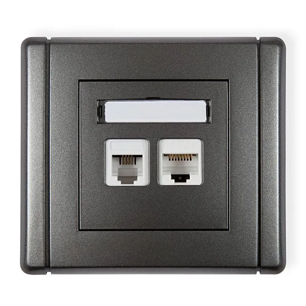 Telefonbuchse einzeln 1xRJ11 + Computer-Steckdose einzeln 1xRJ45, Kat. 5e, 8-polig, graphit 11FGTK