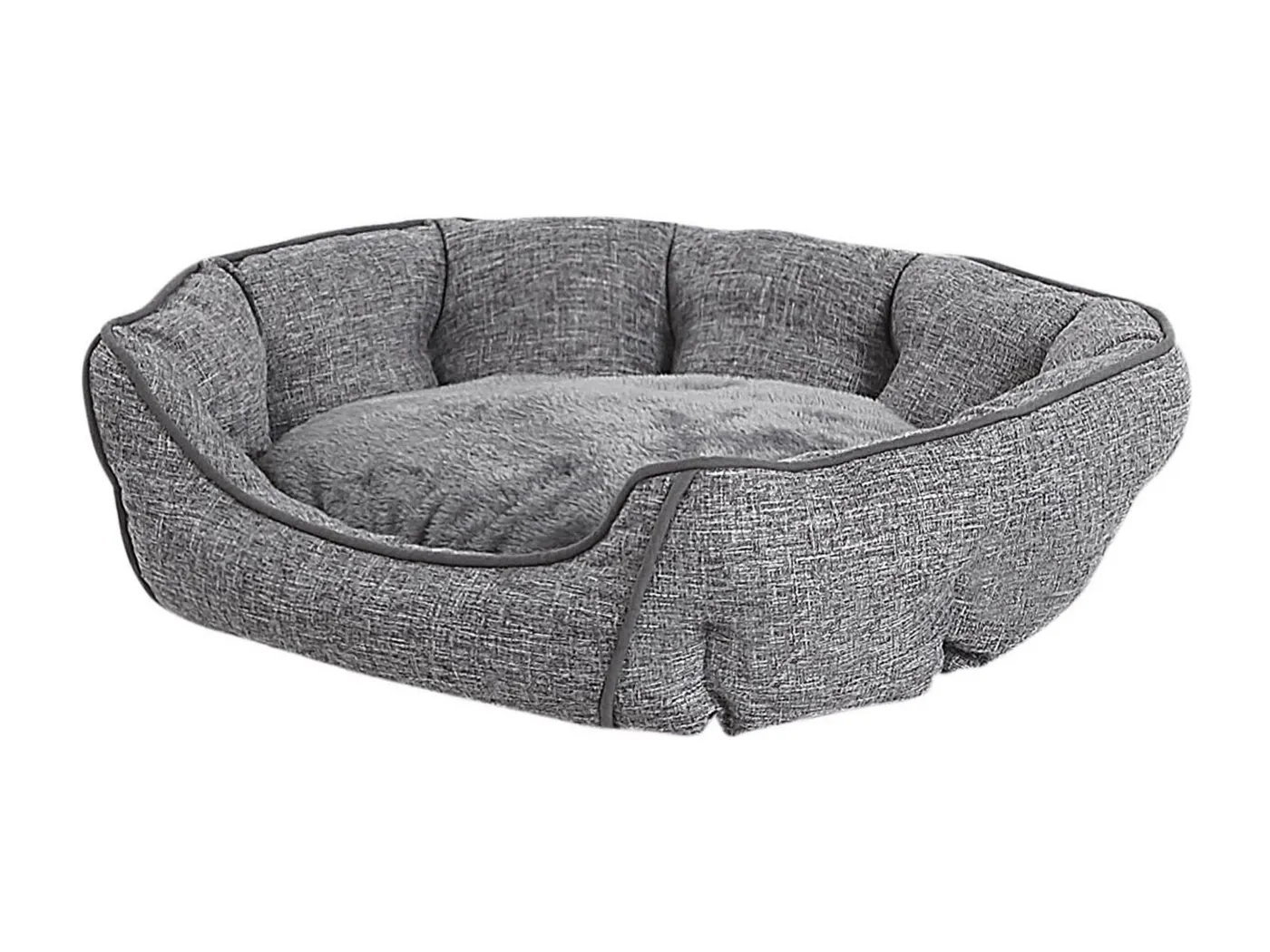 Kuscheliges Tierbett grau Leinen oval 65x50 cm für kleine und mittlere Hunde Katzen Candir