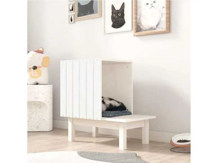 Katzenhaus Weiß 60x36x60 cm Massivholz Kiefer