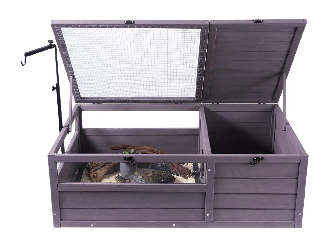 Vivarium für Reptilien, SucceBuy 96,5 × 61 × 33 cm Schildkrötenhabitat aus Holz, 2-teilig, für Reptilien im Innen- und Außenbereich