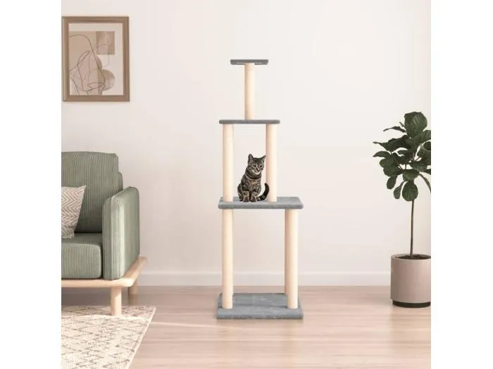 Kratzbaum mit Sisal-Kratzsäulen Hellgrau 149 cm