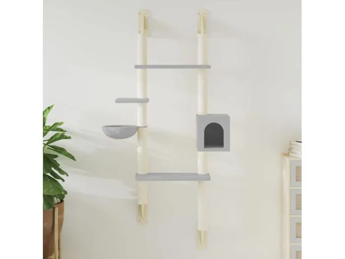 Kratzbaum mit Kratzsäule Wandmontage Hellgrau 180 cm