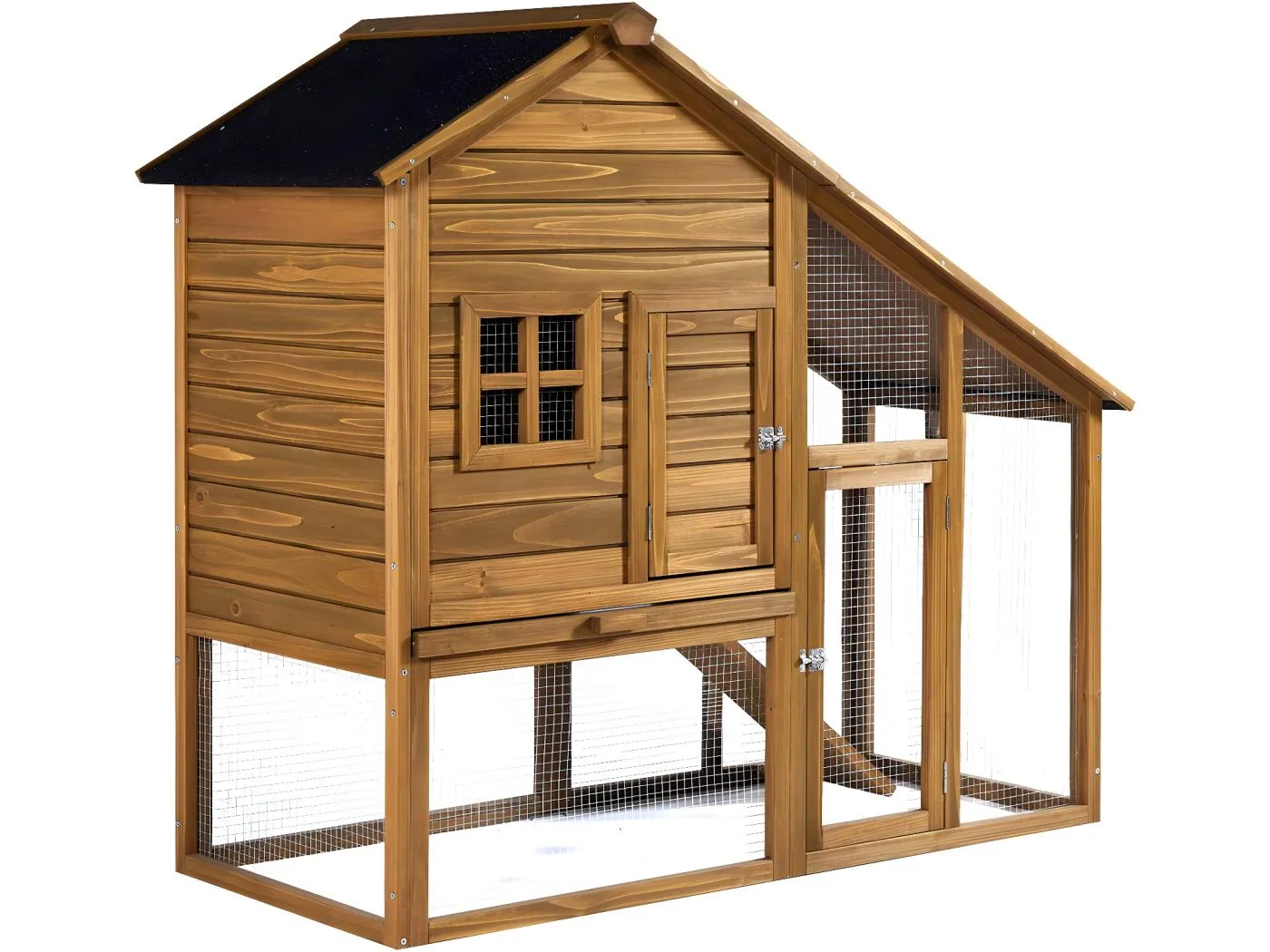 Hühnerstall aus Holz "Lily" mit geräumigem Legenest und Gittergehege - Wasserdicht Braun