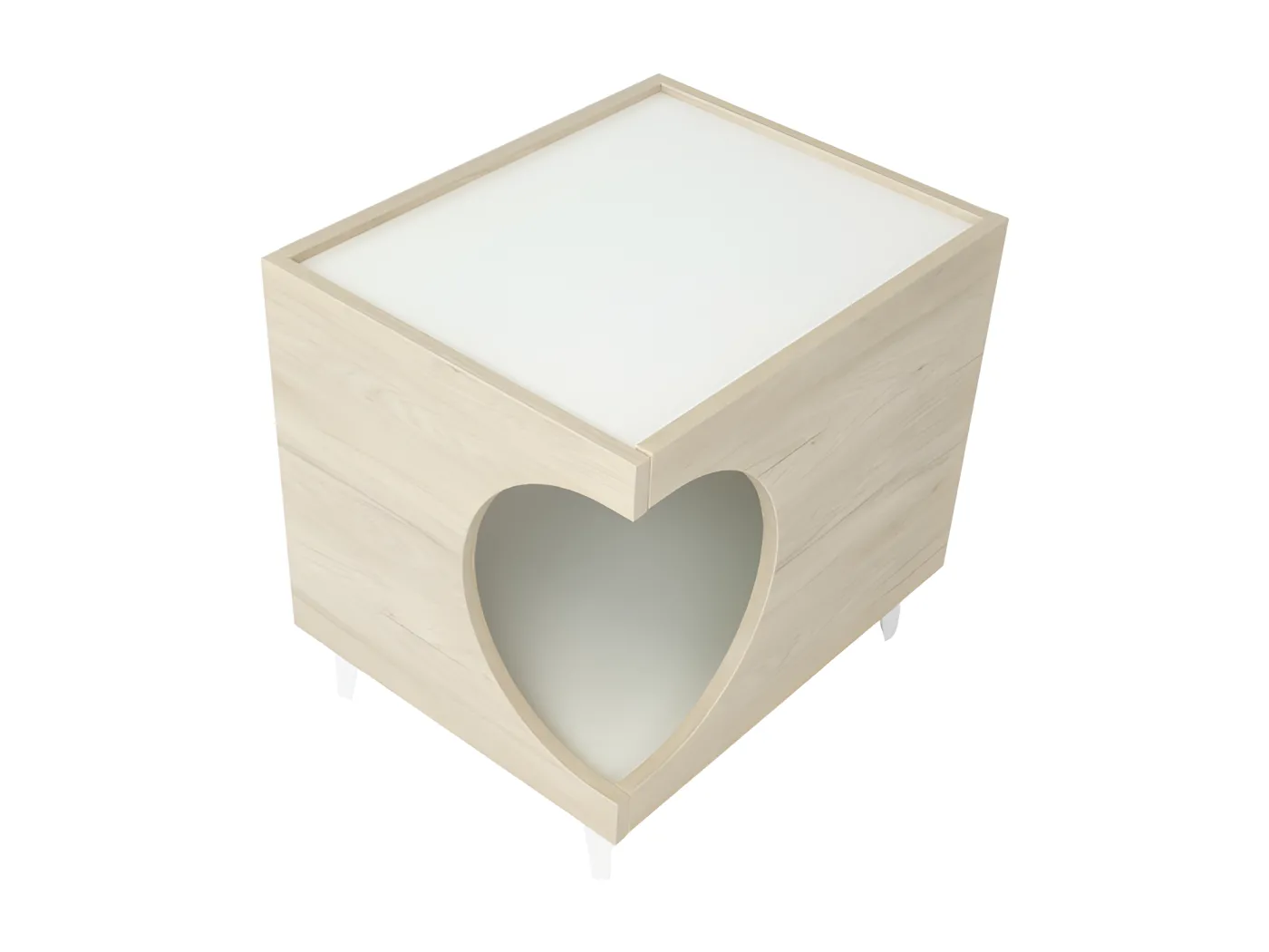 Beistelltisch - Hunde und Katzenhaus ELLIE - Eiche/Weiß - Seiteneingang, 1 Tür - Hunde- und Katzenschrank, für Katzenklo - 46x37x49cm