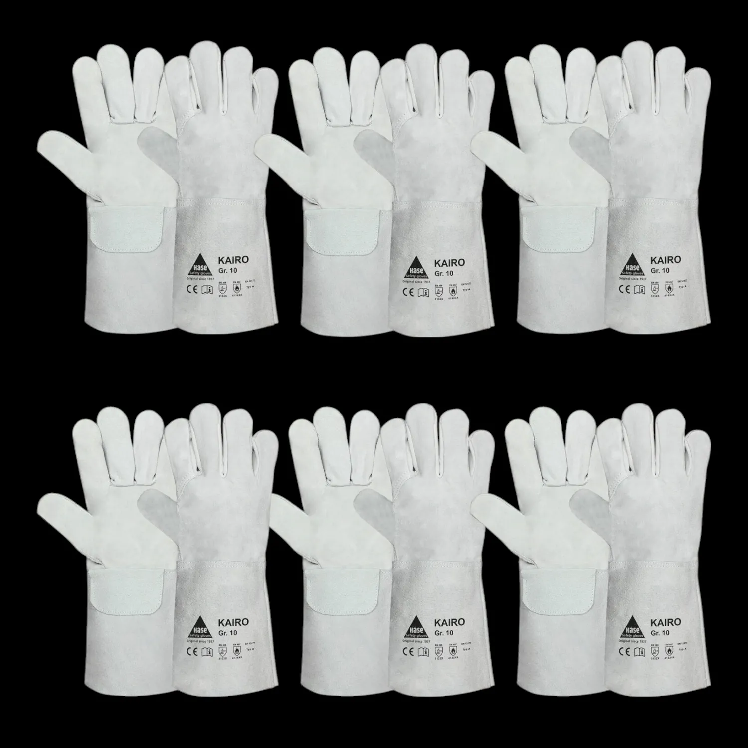 Hase Kairo Schweißerhandschuh Arbeitshandschuh Rindspaltleder Größe 9 6 Sets