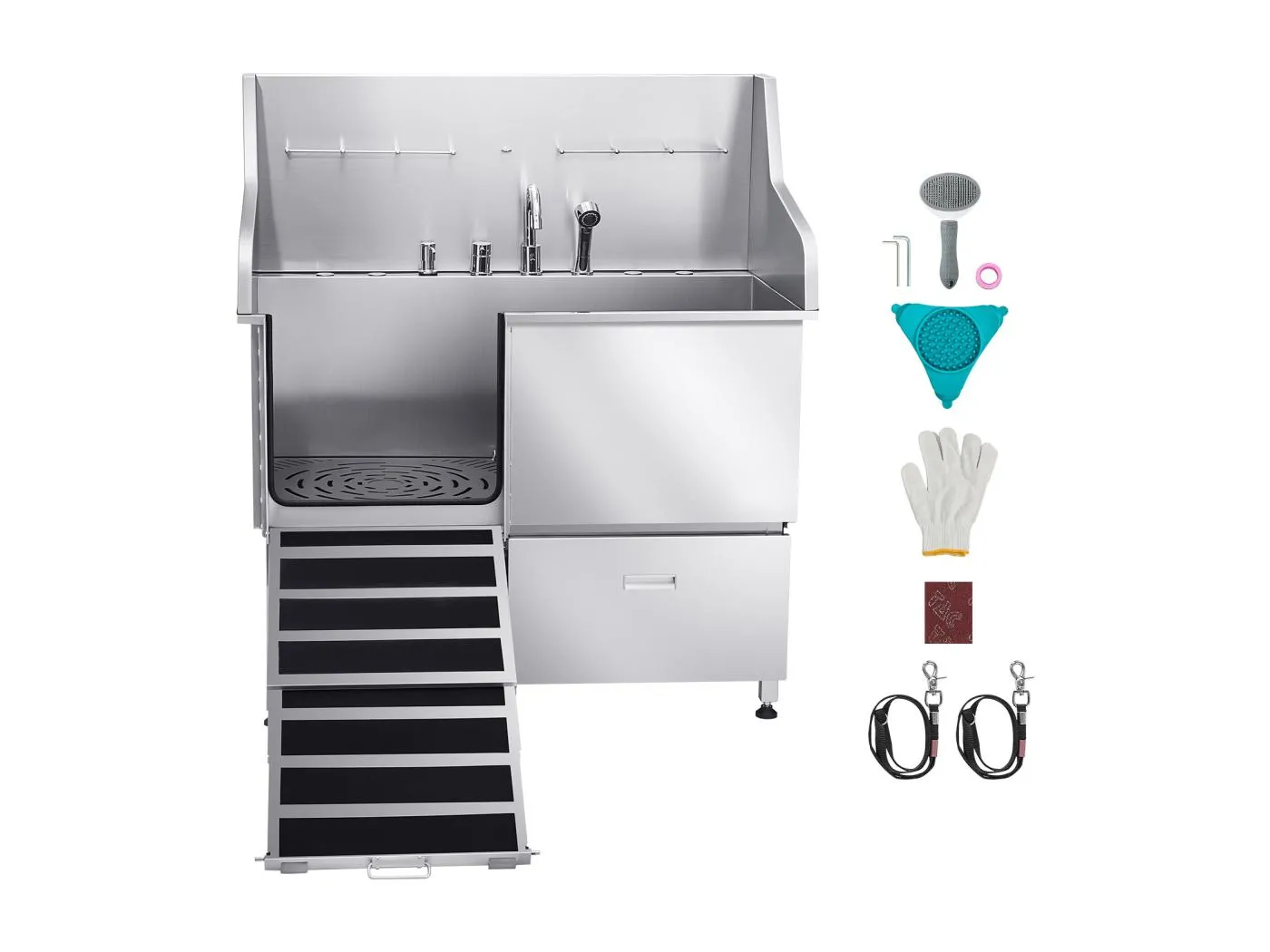 Hundefass SucceBuy, Haustiere Edelstahl 127,5cm, Rampe Tür Links, mit Warm- und Kaltwassersteuerung