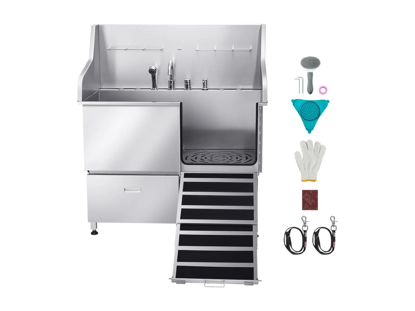 Hundefass SucceBuy, Haustiere Edelstahl 127,5cm, Rampe Tür Rechts, mit Warm- und Kaltwassersteuerung