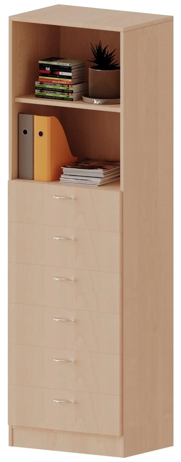 Kombischrank mit 6 breiten Schubladen und 2 offenen Fächern, B/H 60 x 190 cm - EVO180 Serie