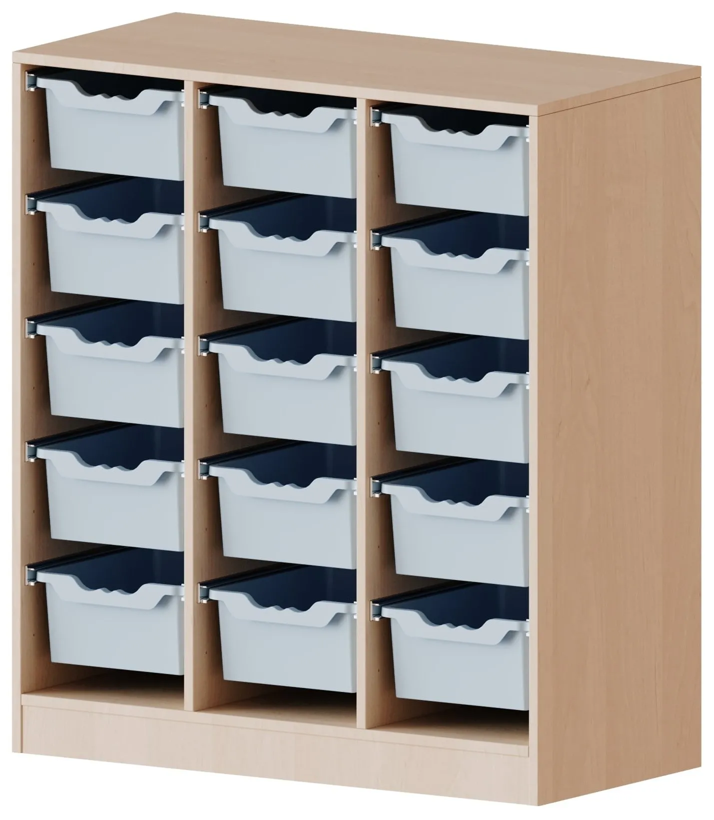 Regal dreireihig mit 15 hohen ErgoTray Boxen, B/H 104,5 x 118 cm - EVO180 Serie