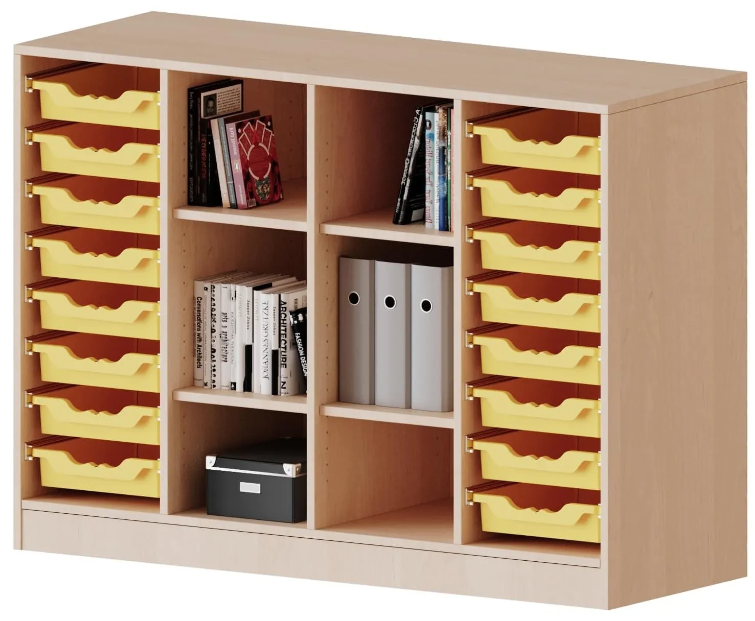 Regal mit 16 flachen ErgoTray Boxen und 6 Fächern, B/H 138,7 x 100 cm - EVO180 Serie