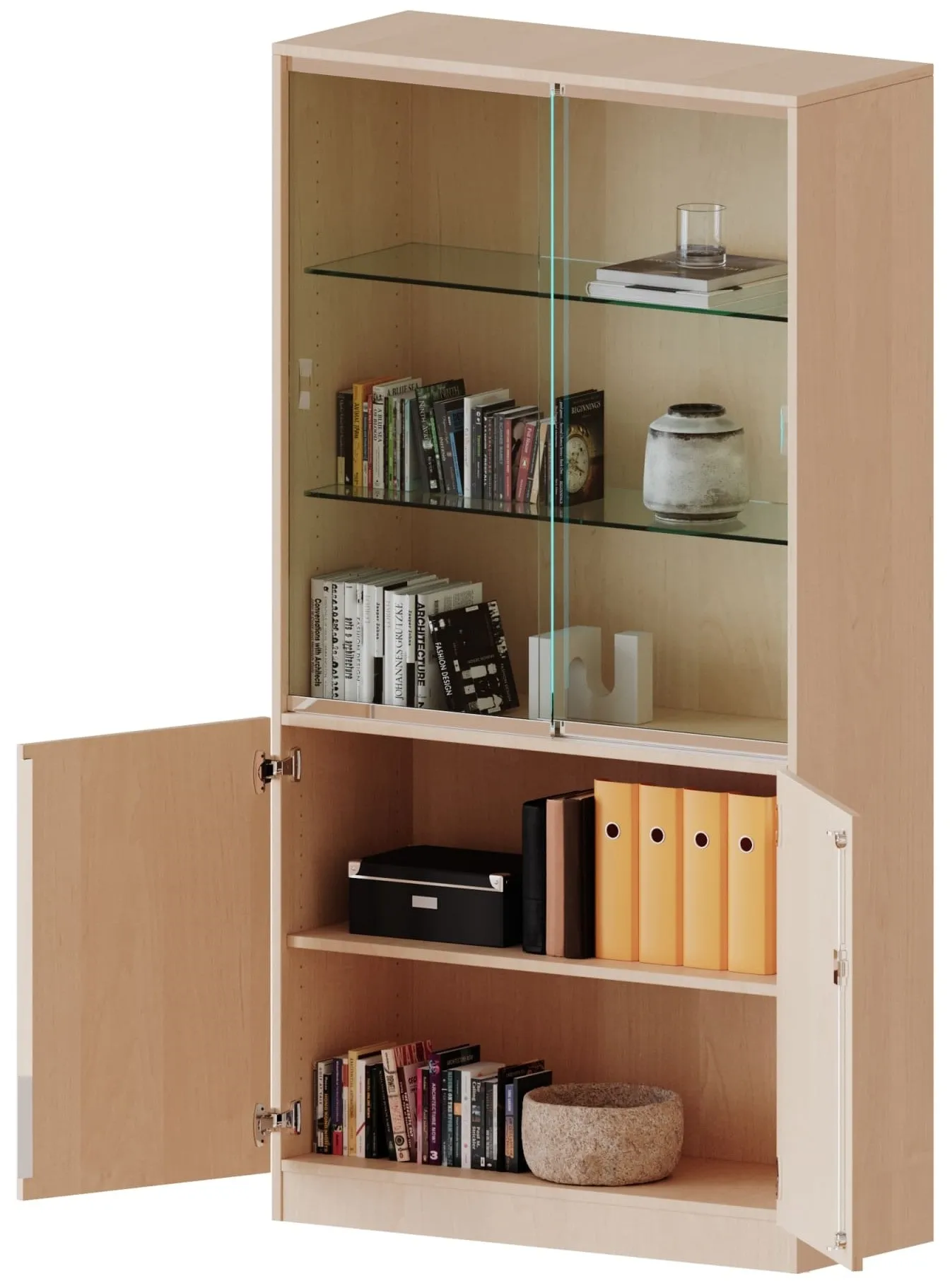 Kombischrank mit 5 Ordnerhöhen davon 3 mit Glasschiebetür, B/H 100 x 190 cm - EVO180 Serie