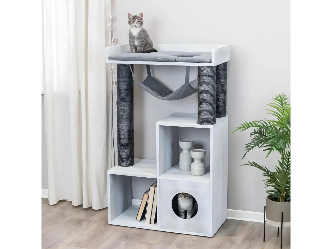 Kratzbaum mit Regalfunktion 72x38x110 cm Grau